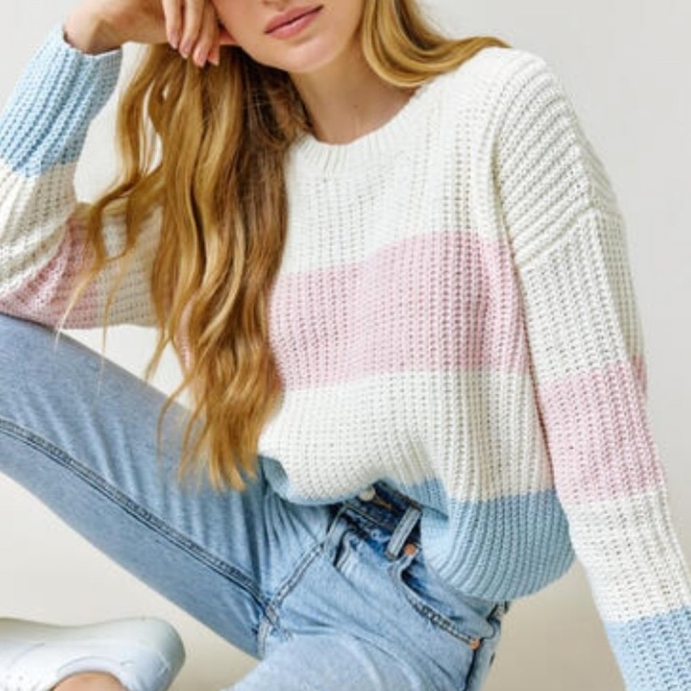 Blue Rain Pastel Colorblock Pullover Sweater - Size Small